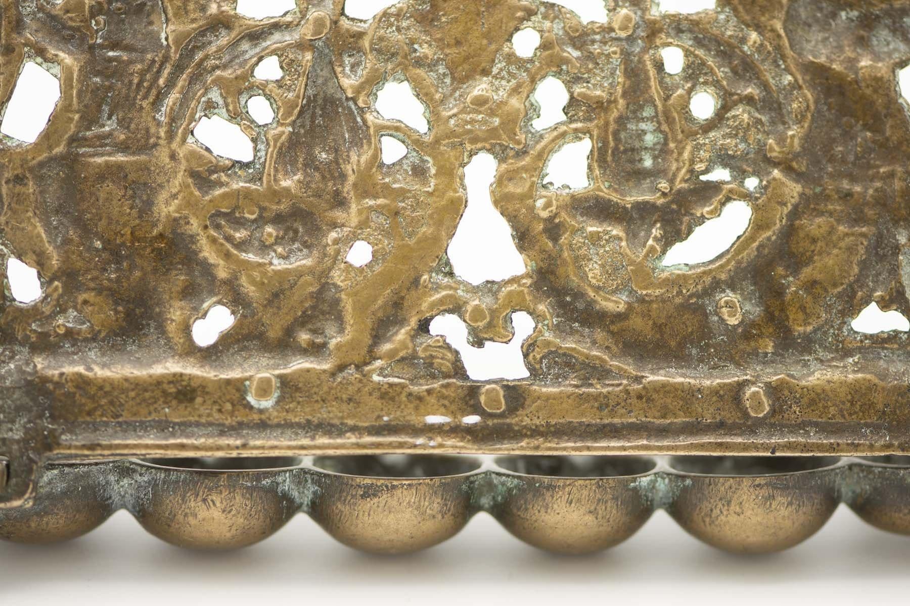 Cast 18th Century Italian Brass Hanukkah Lamp Menorah