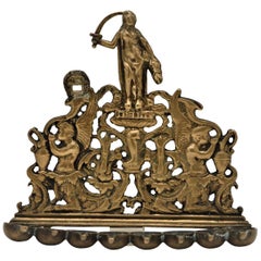 Antique 18th Century Italian Brass Hanukkah Lamp Menorah