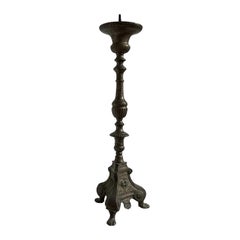 18th Century Italian Bronze Altar Candle Holder - Antique Single Stick
