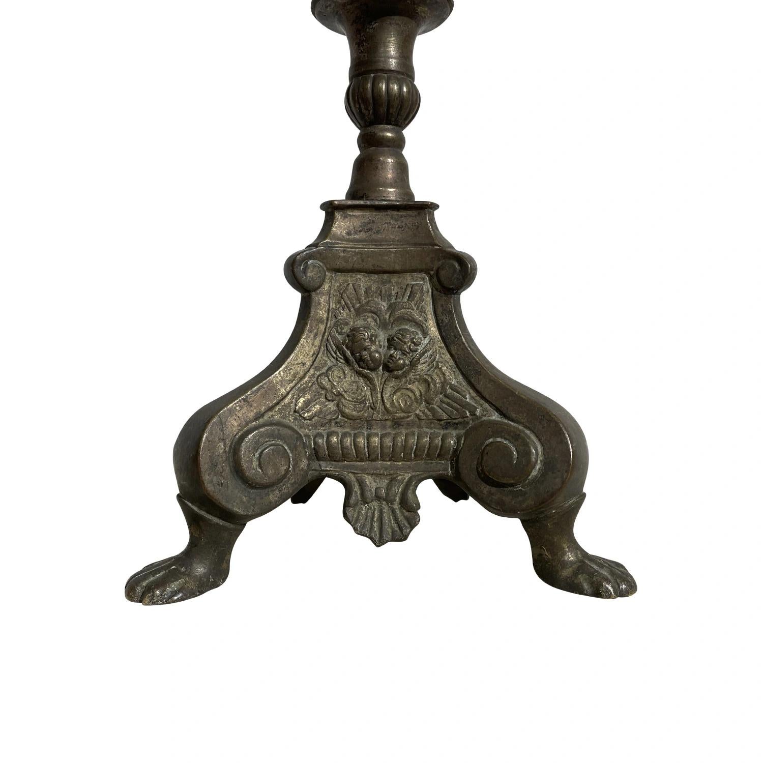 18th Century Italian Bronze Altar Candle Holder - Antique Single Stick For Sale 1