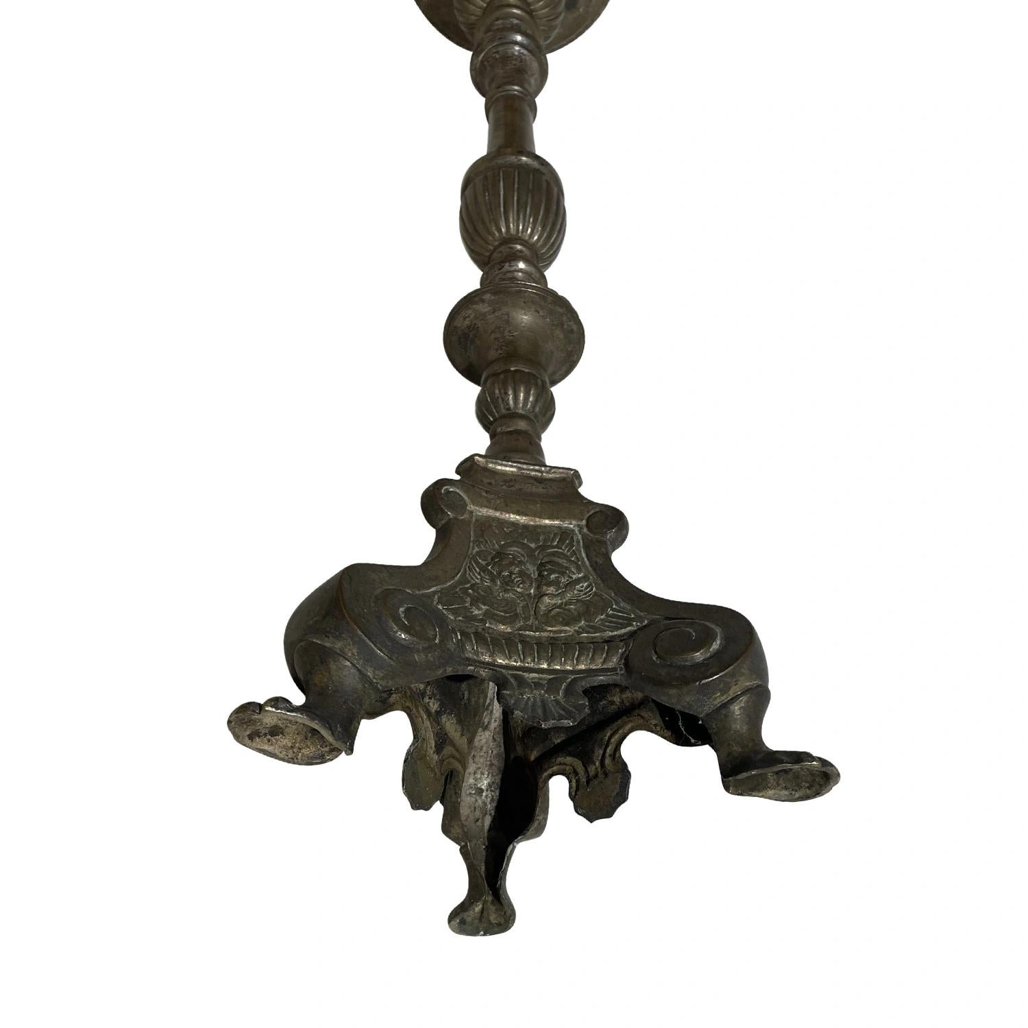 18th Century Italian Bronze Altar Candle Holder - Antique Single Stick For Sale 2