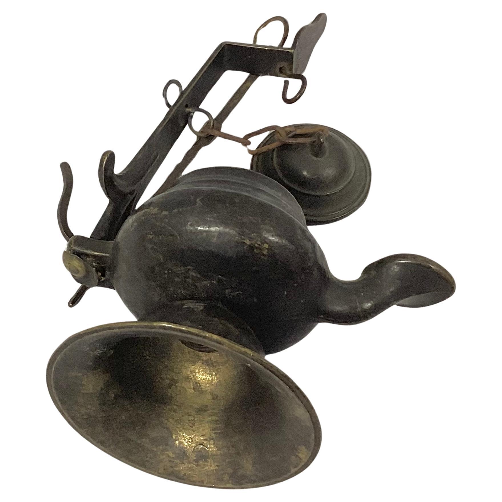 Grand Tour 18th Century Italian Bronze Hanging Oil Lamp For Sale