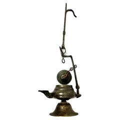 Lampe à huile suspendue en bronze italien du 18e siècle