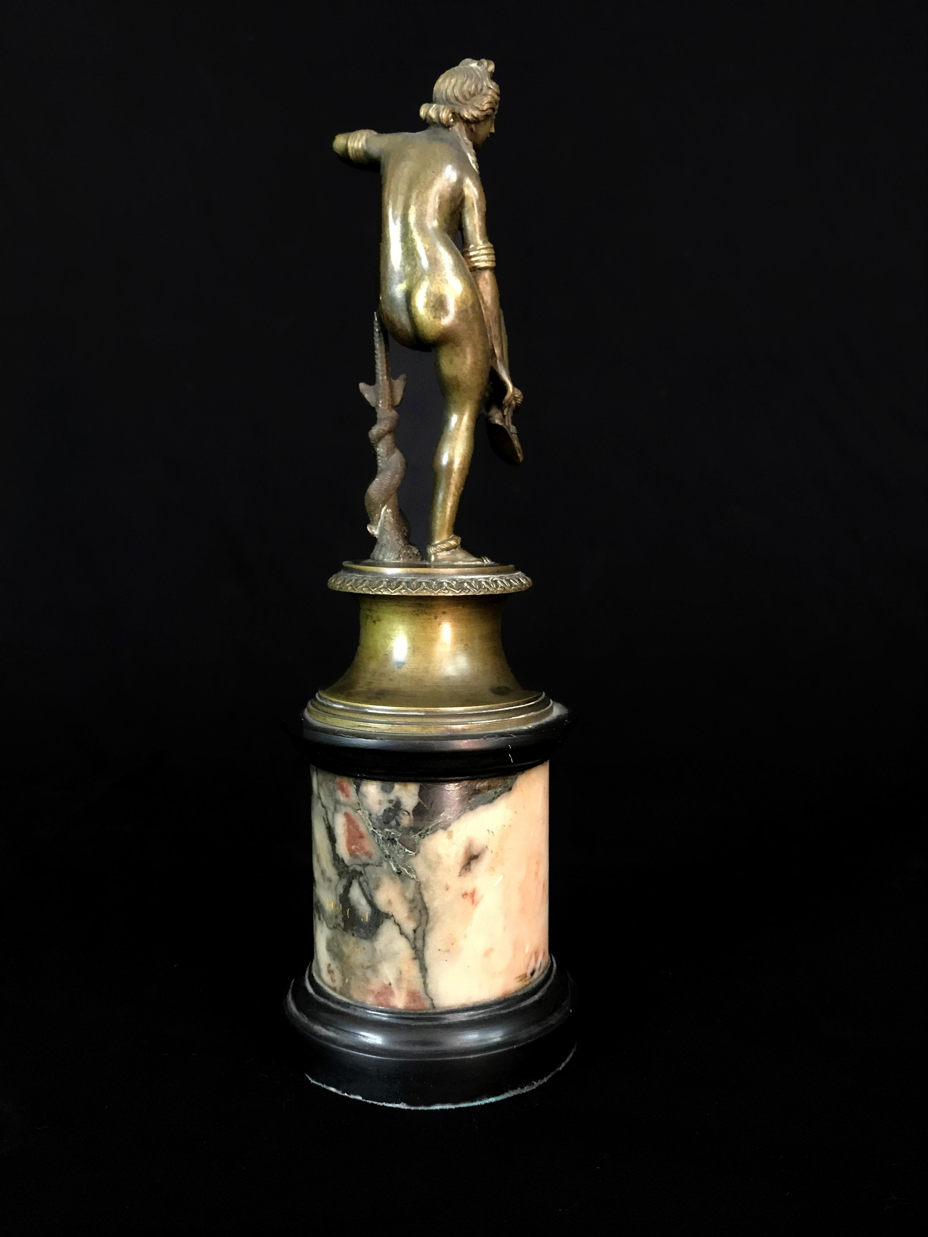 Gilt 18th Century, Italian Bronze Sculpture with Venus Removing Her Sandal For Sale