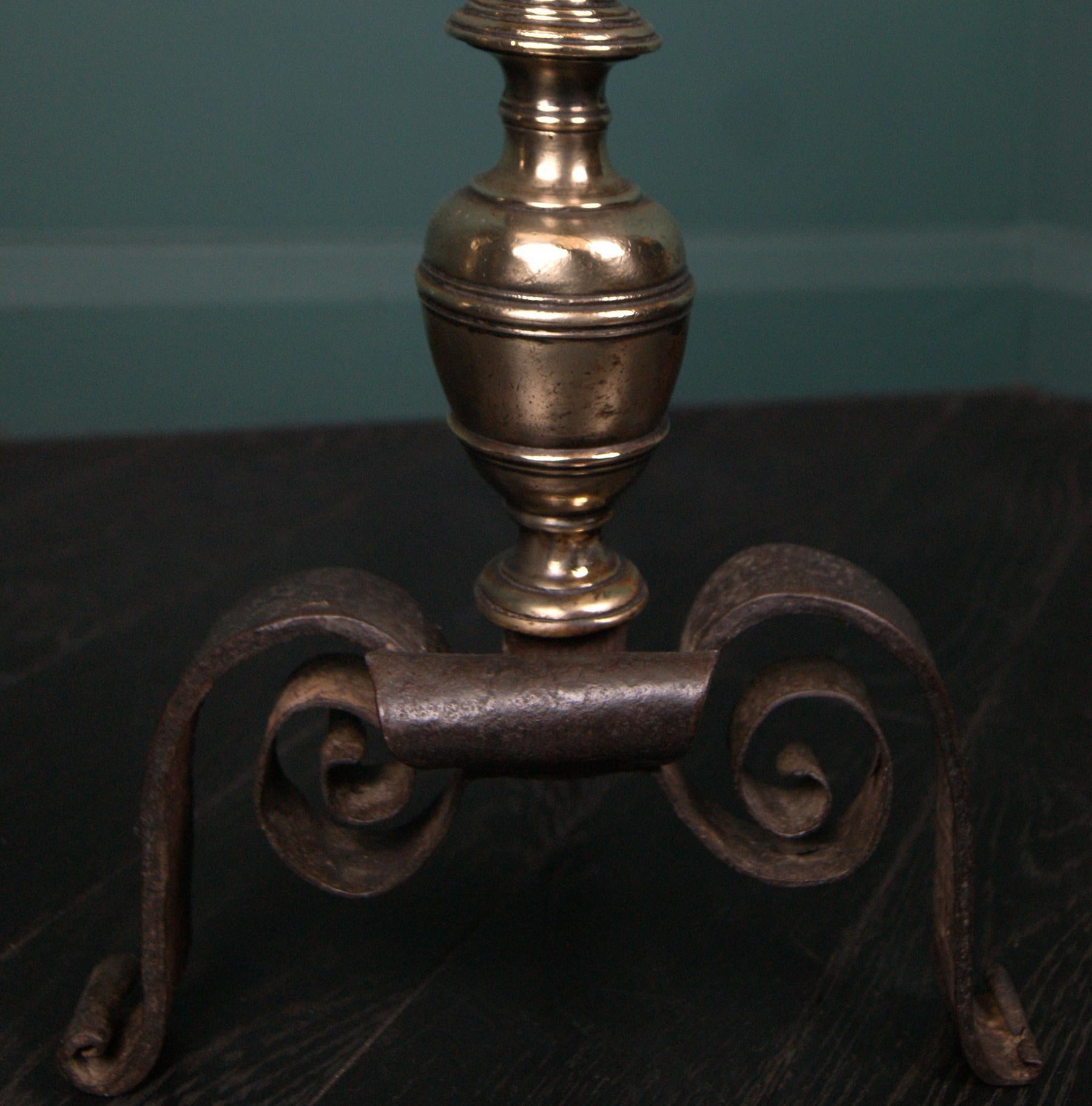 18th Century Italian Bronze & Wrought Fireplace Andirons In Good Condition In London, GB