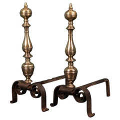 Morillos de chimenea italianos de bronce y forja del siglo XVIII