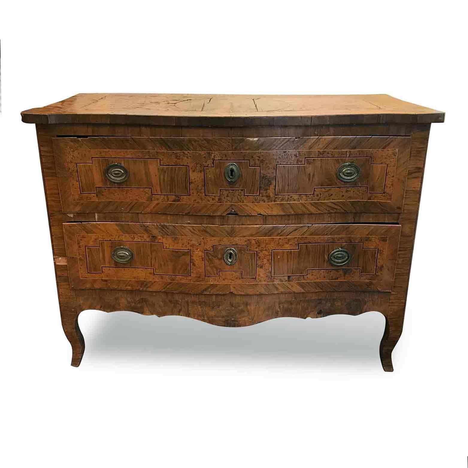 18th Century Italian Burl Marquetry Commode Bolognese Louis XV Chest of Drawers For Sale 7