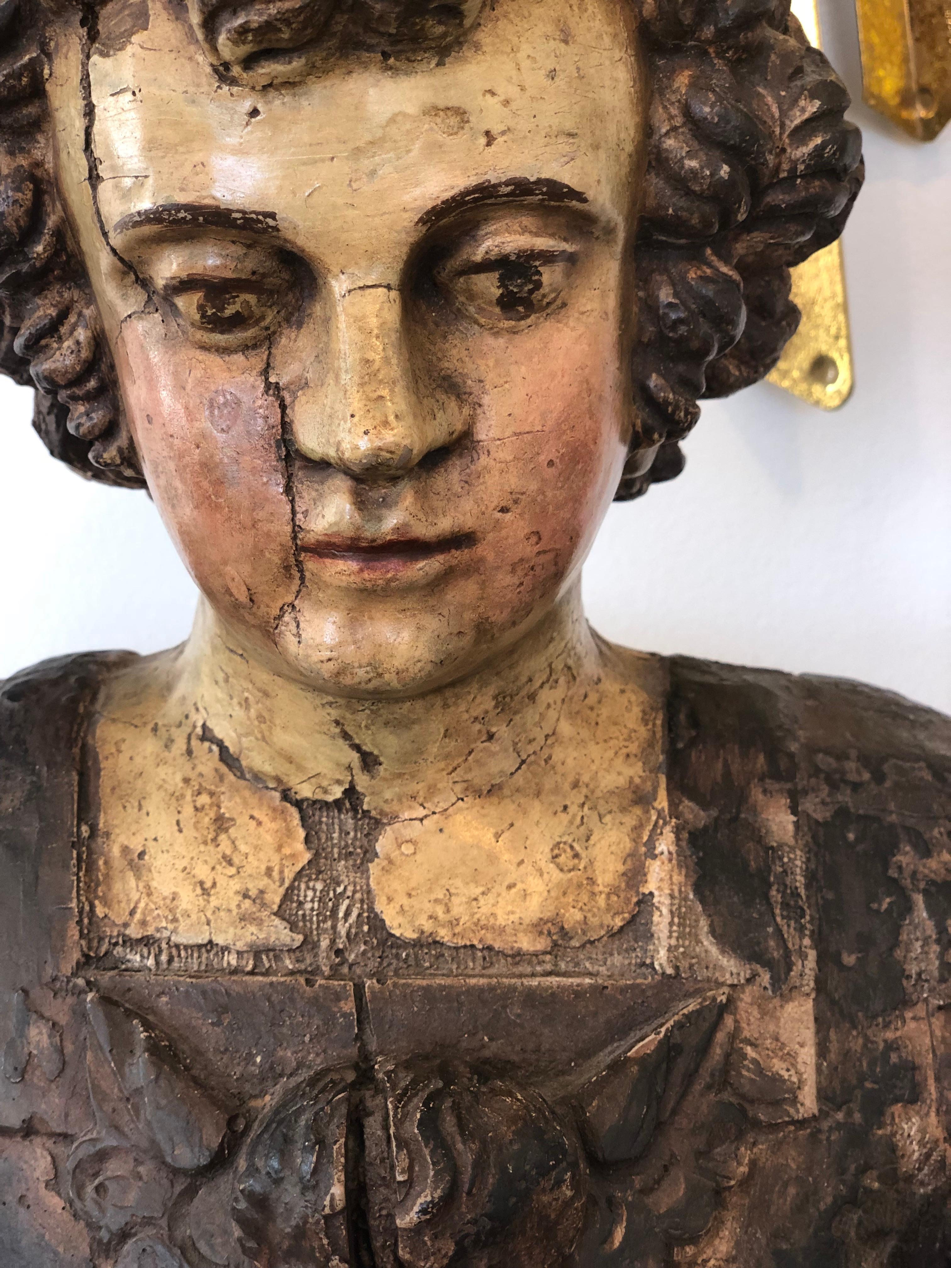 18th Century Italian Bust of Angel in Armor In Good Condition For Sale In Corona del Mar, CA