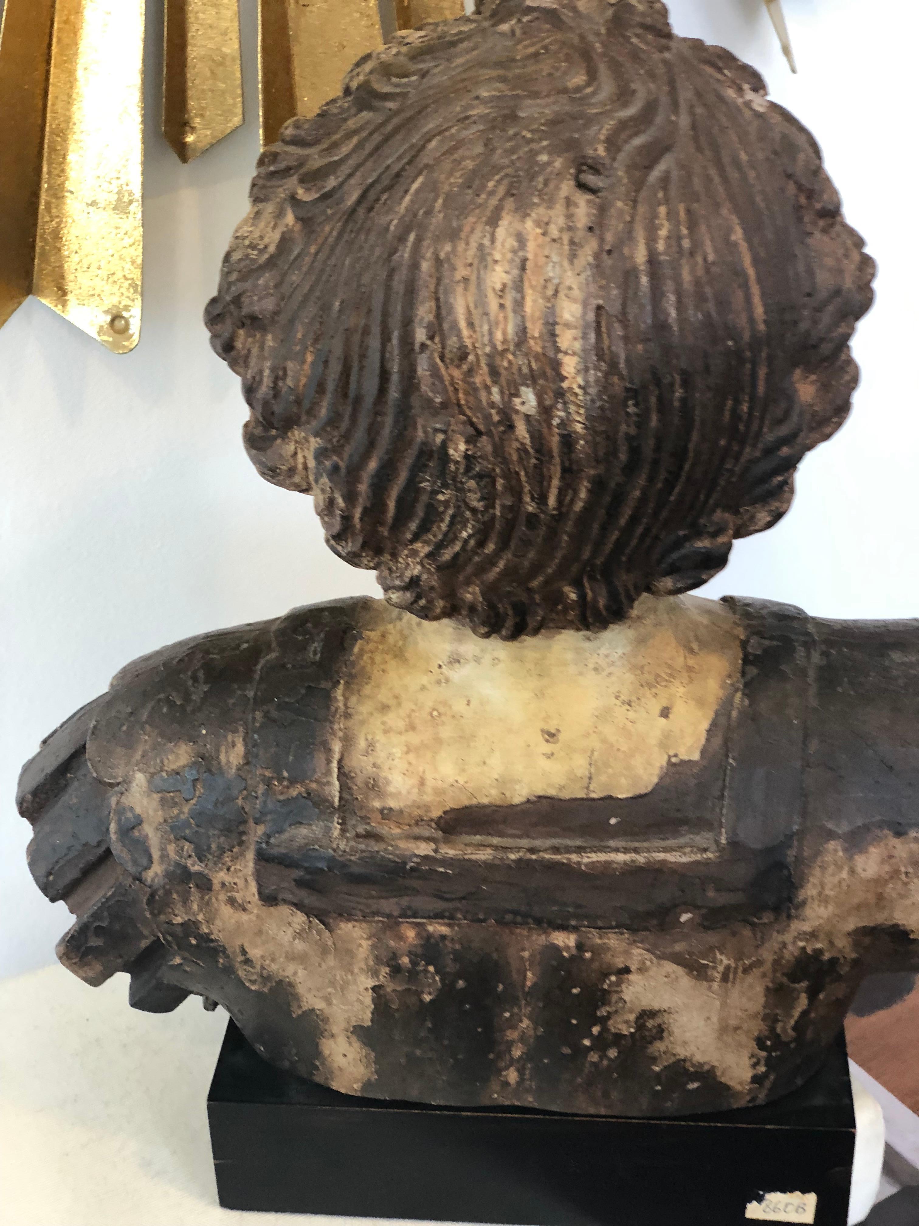 Wood 18th Century Italian Bust of Angel in Armor For Sale