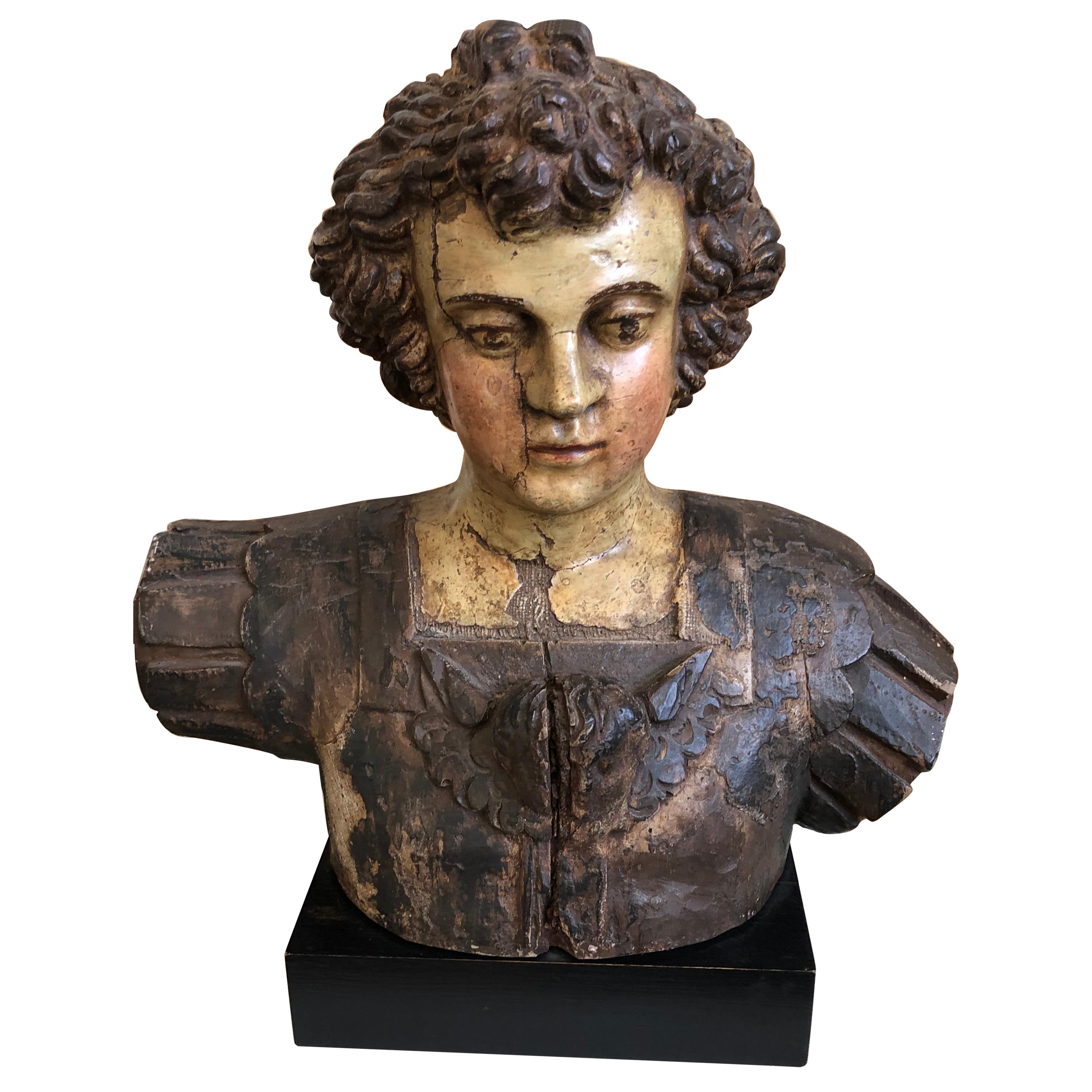 18th Century Italian Bust of Angel in Armor For Sale