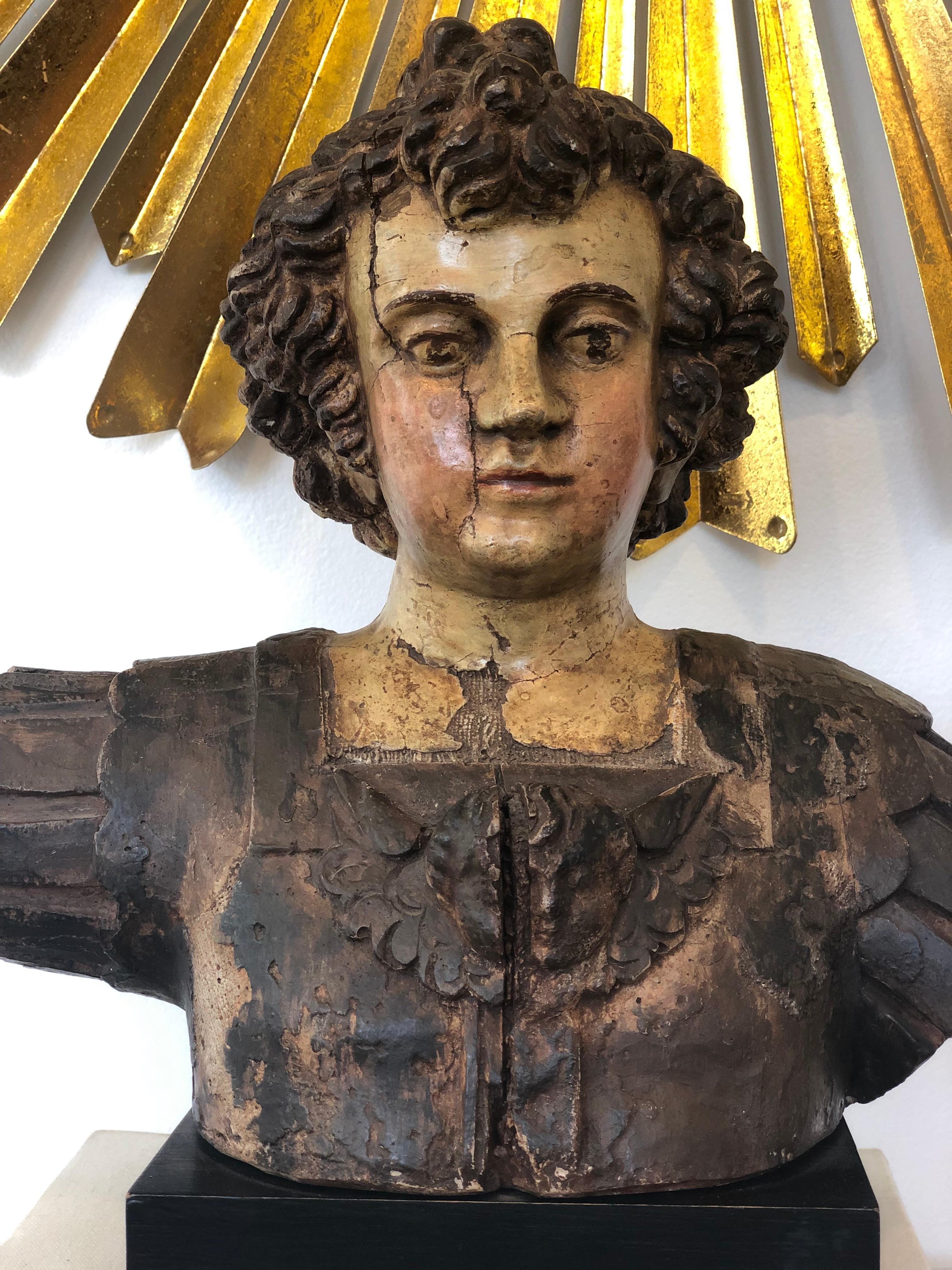 Italian Bust of an Angel in Armor clothing. Wonderful hair and detail in this stunning 18th Century piece.