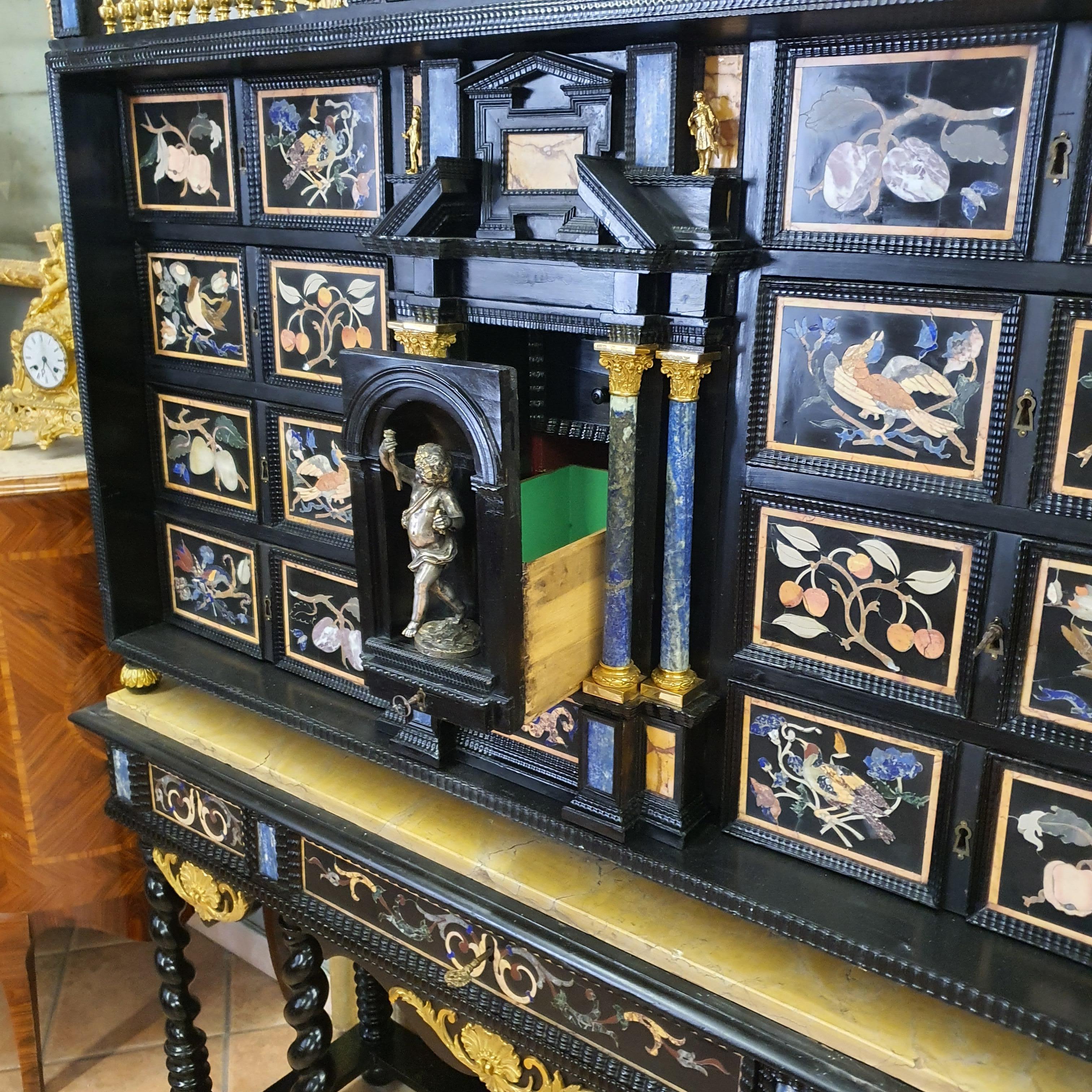 18th Century Italian Cabinet on Stand, Silver, Gilded Bronze, Precious Marbles 7