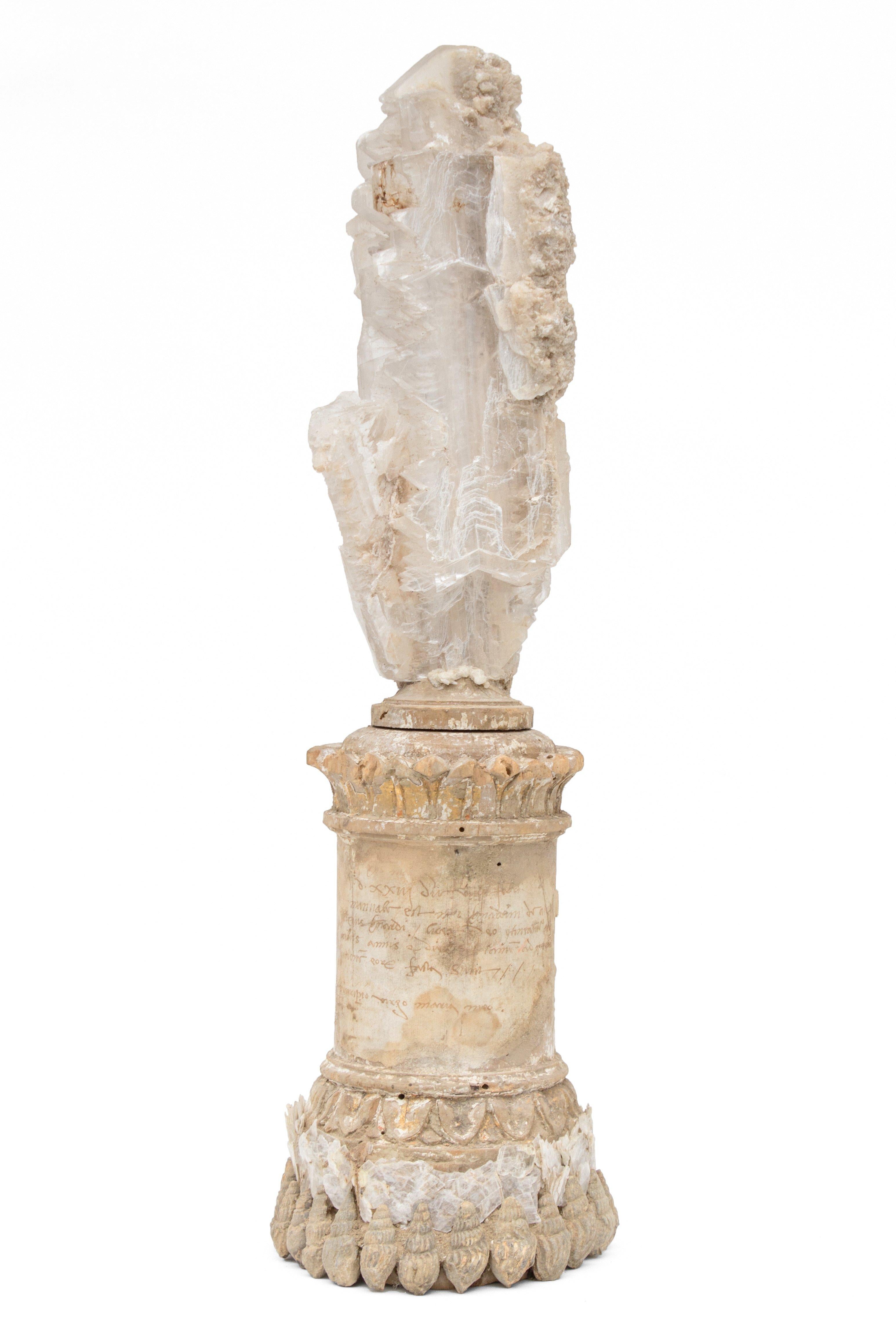 18th Century and Earlier 18th Century Italian Candlestick Base with Selenite Blades and Fossil Shells