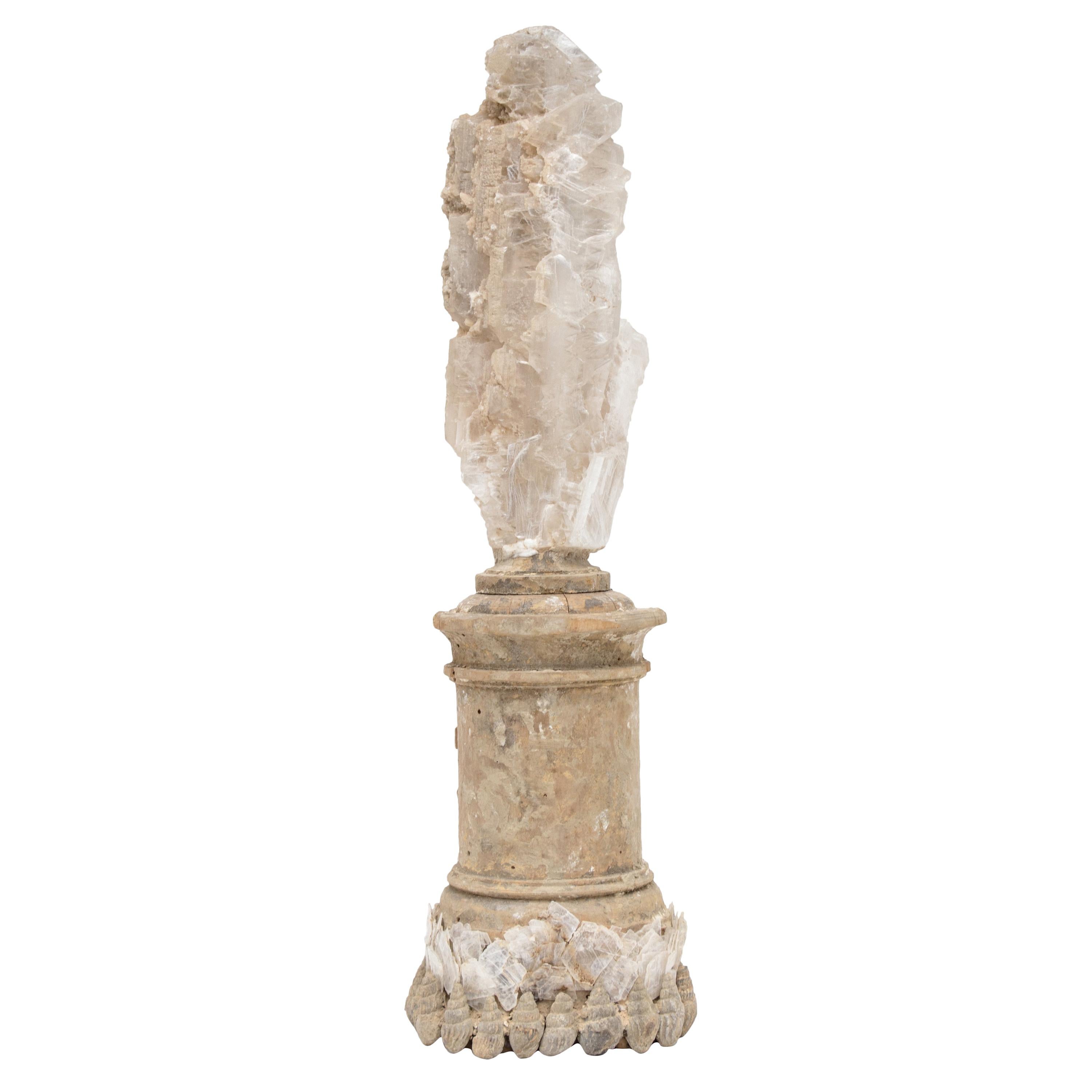 18th Century Italian Candlestick Base with Selenite Blades and Fossil Shells