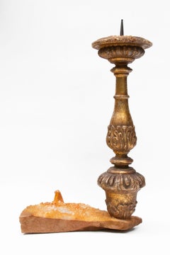 18th Century Italian Candlestick Fragment on Tangerine Crystals in Matrix Base