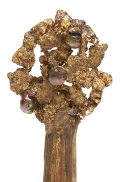 18th Century Italian Candlestick on Barite Crystals, Copper and Fused Glass