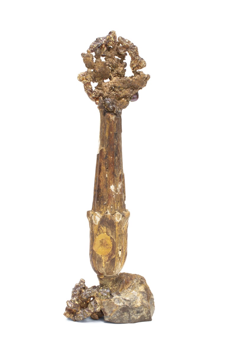18th Century Italian Candlestick on Barite Crystals, Copper and Fused Glass In Good Condition For Sale In Dublin, Dalkey