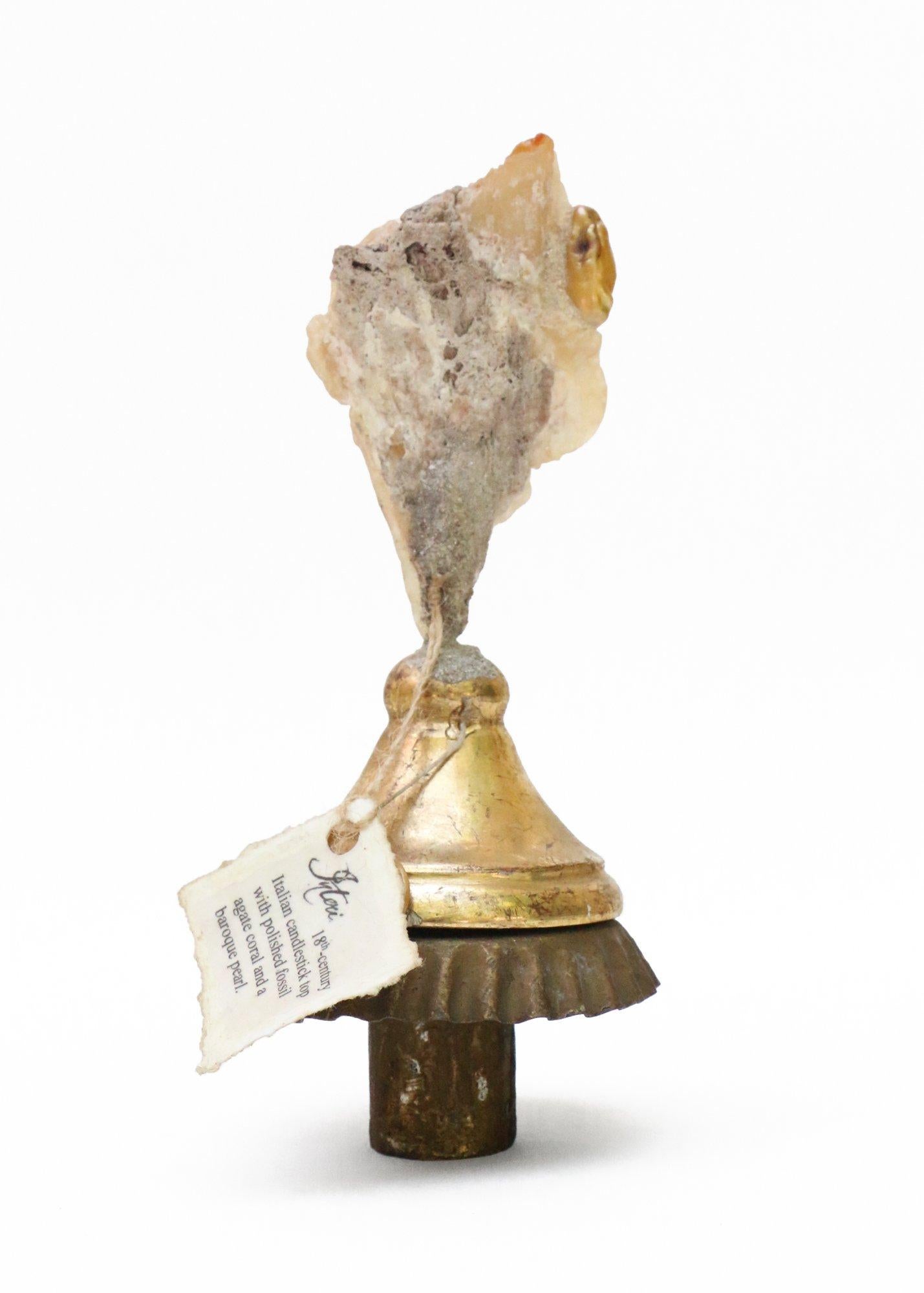 18th Century and Earlier 18th Century Italian Candlestick Top with Agate Coral and Baroque Pearl For Sale