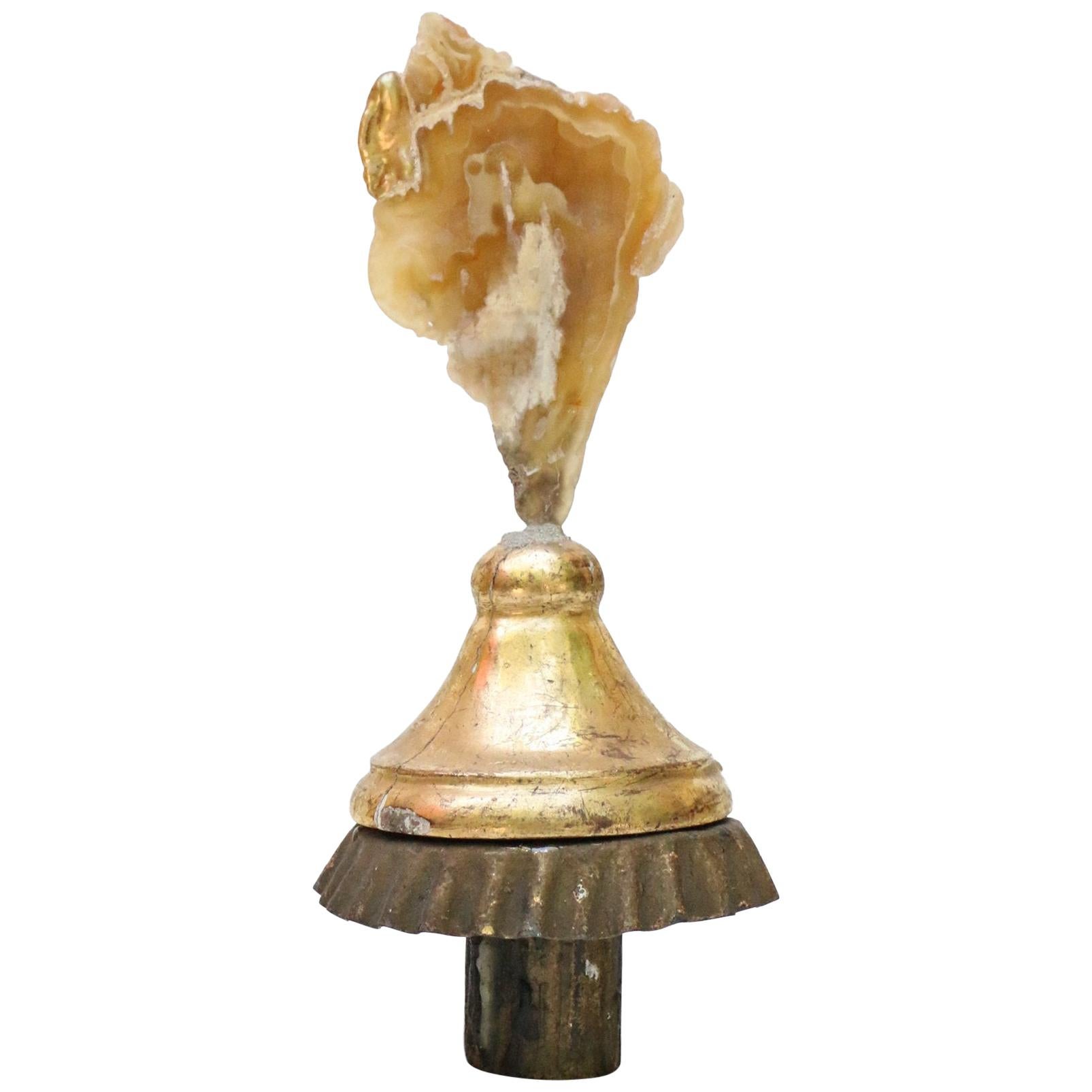 18th Century Italian Candlestick Top with Agate Coral and Baroque Pearl