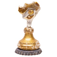 18th Century Italian Candlestick Top with Fossil Agate Coral and Baroque Pearl