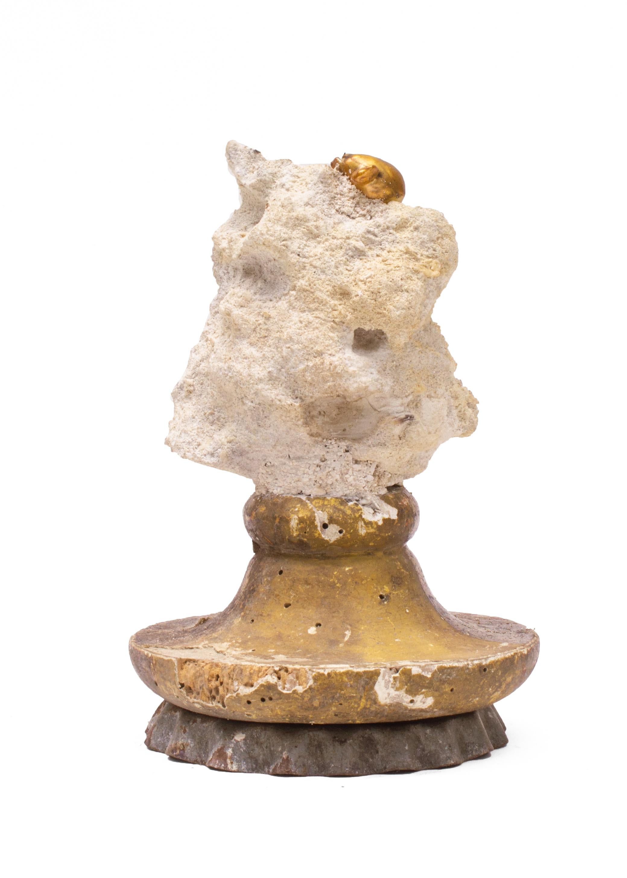 18th Century Italian Candlestick Top with Fossil Agate Coral and Baroque Pearls In Good Condition In Dublin, Dalkey