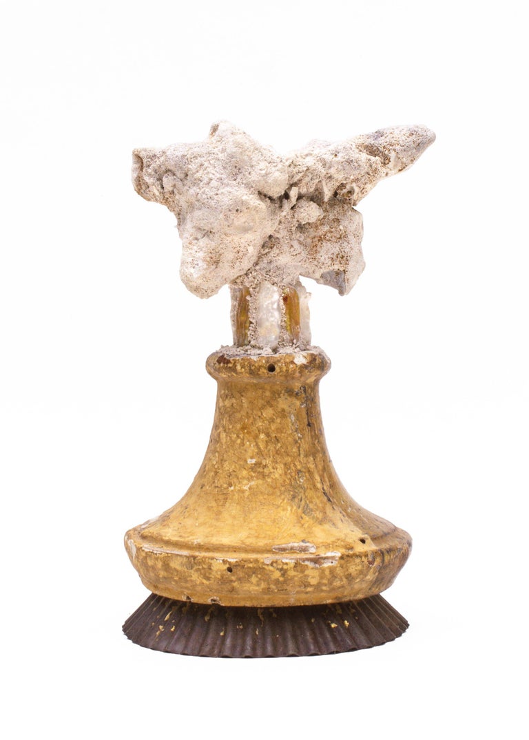 18th Century Italian Candlestick Top with Fossil Agate Coral and Baroque Pearls In Good Condition For Sale In Dublin, Dalkey