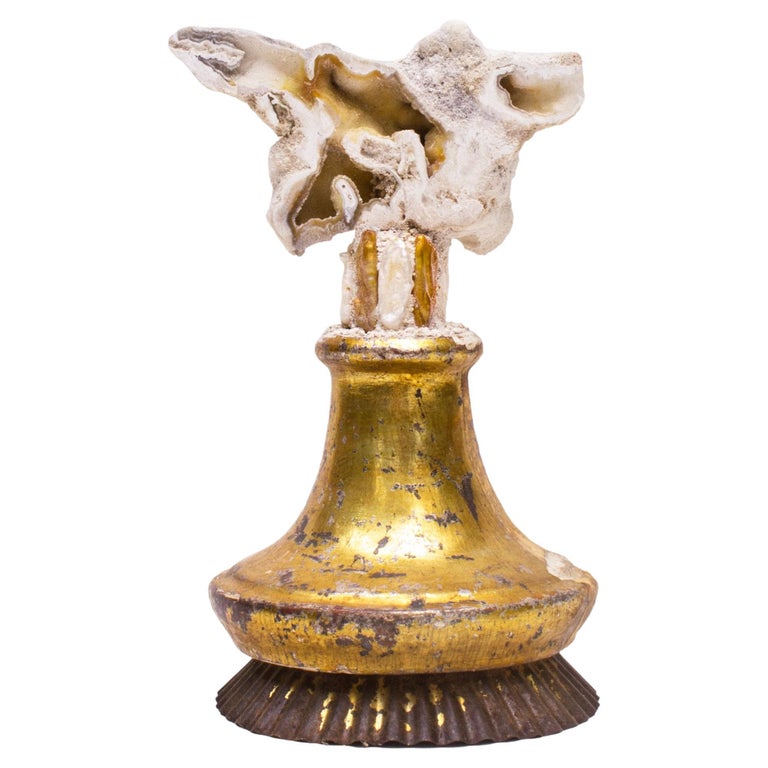 18th Century Italian Candlestick Top with Fossil Agate Coral and Baroque Pearls For Sale