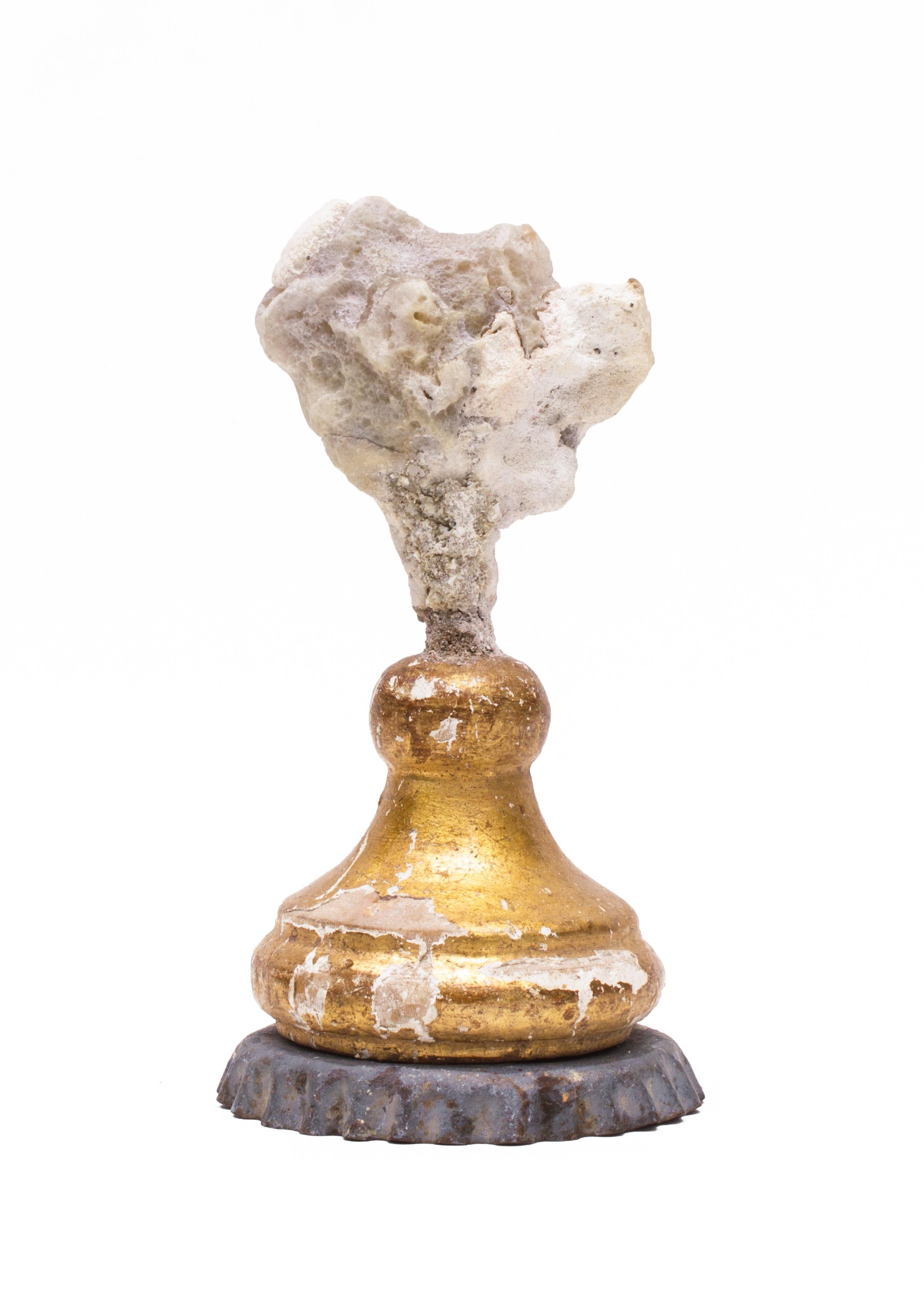 18th Century Italian Candlestick Top with Fossil Agate Coral and Baroque Pearl In Good Condition In Dublin, Dalkey