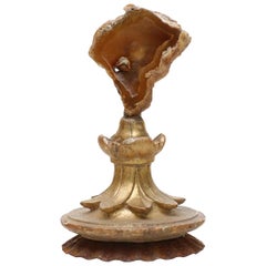 18th Century Italian Candlestick Top with Polished Agate Coral and Baroque Pearl