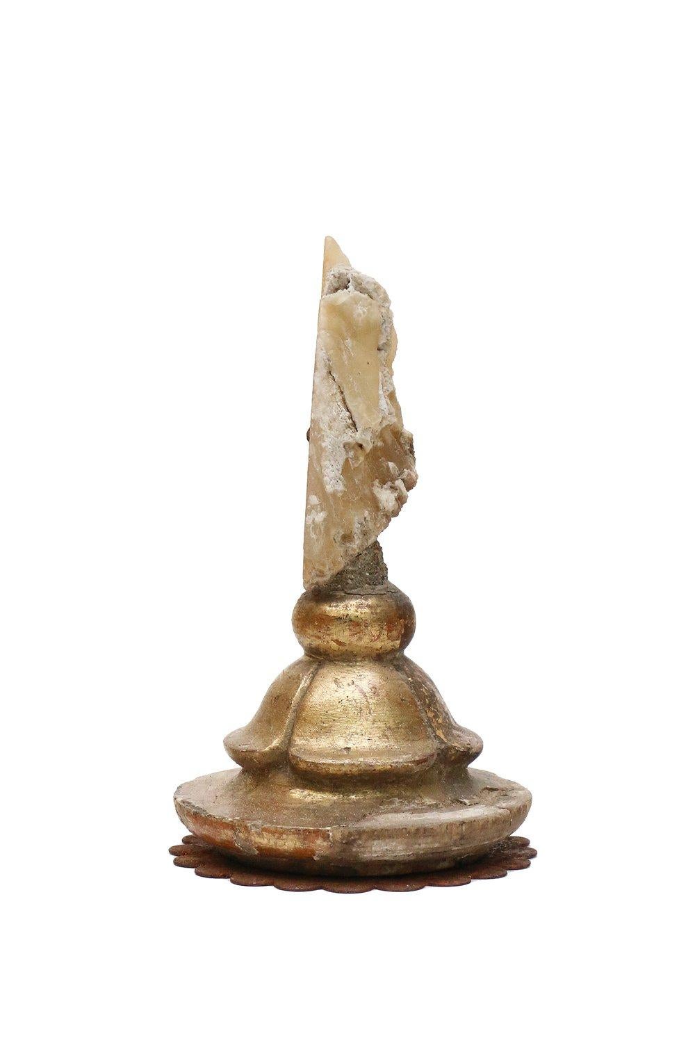 Rococo 18th Century Italian Candlestick Top with Polished Agate Coral & Baroque Pearl