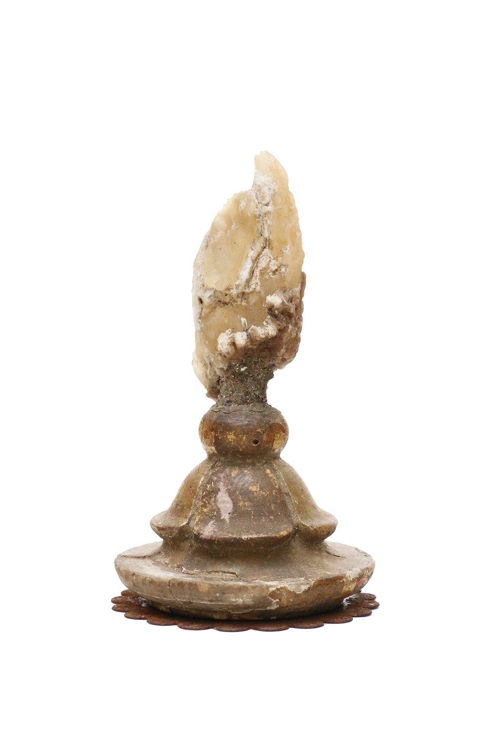 Hand-Carved 18th Century Italian Candlestick Top with Polished Agate Coral & Baroque Pearl
