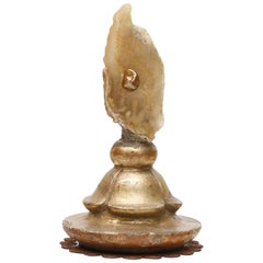 18th Century Italian Candlestick Top with Polished Agate Coral & Baroque Pearl