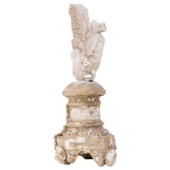 Antique 17th Century Italian Candlestick with a Selenite Blade Cluster and Fossil Shells