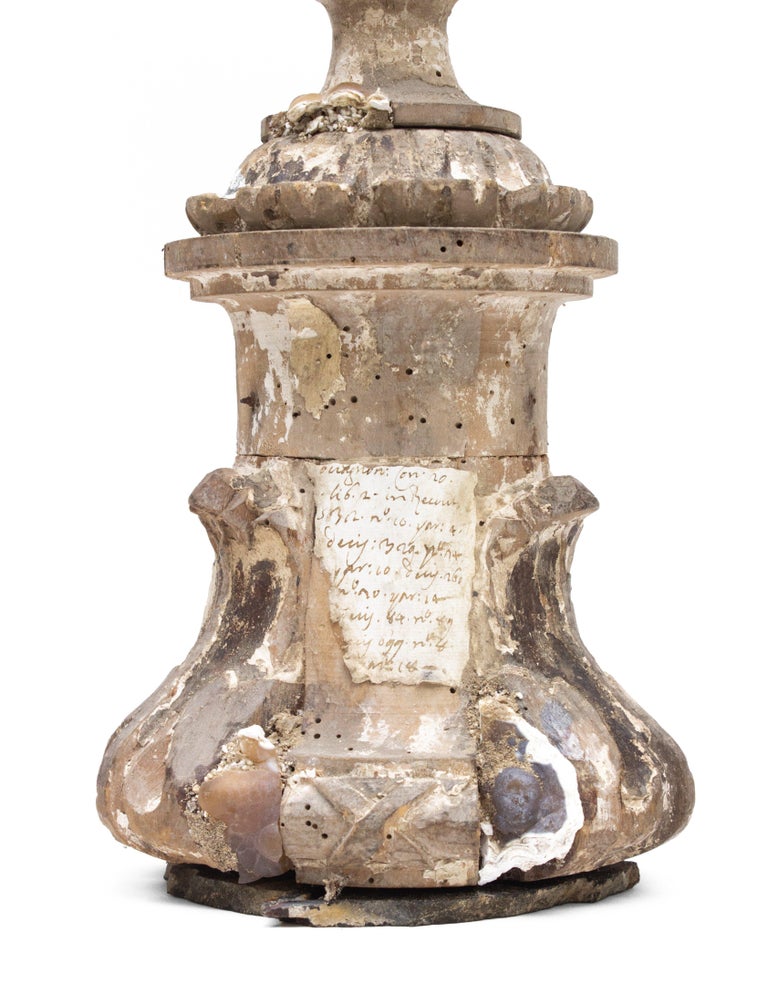18th Century Italian Candlestick with Fossil Agate Coral on an Agate Base In Distressed Condition For Sale In Dublin, Dalkey