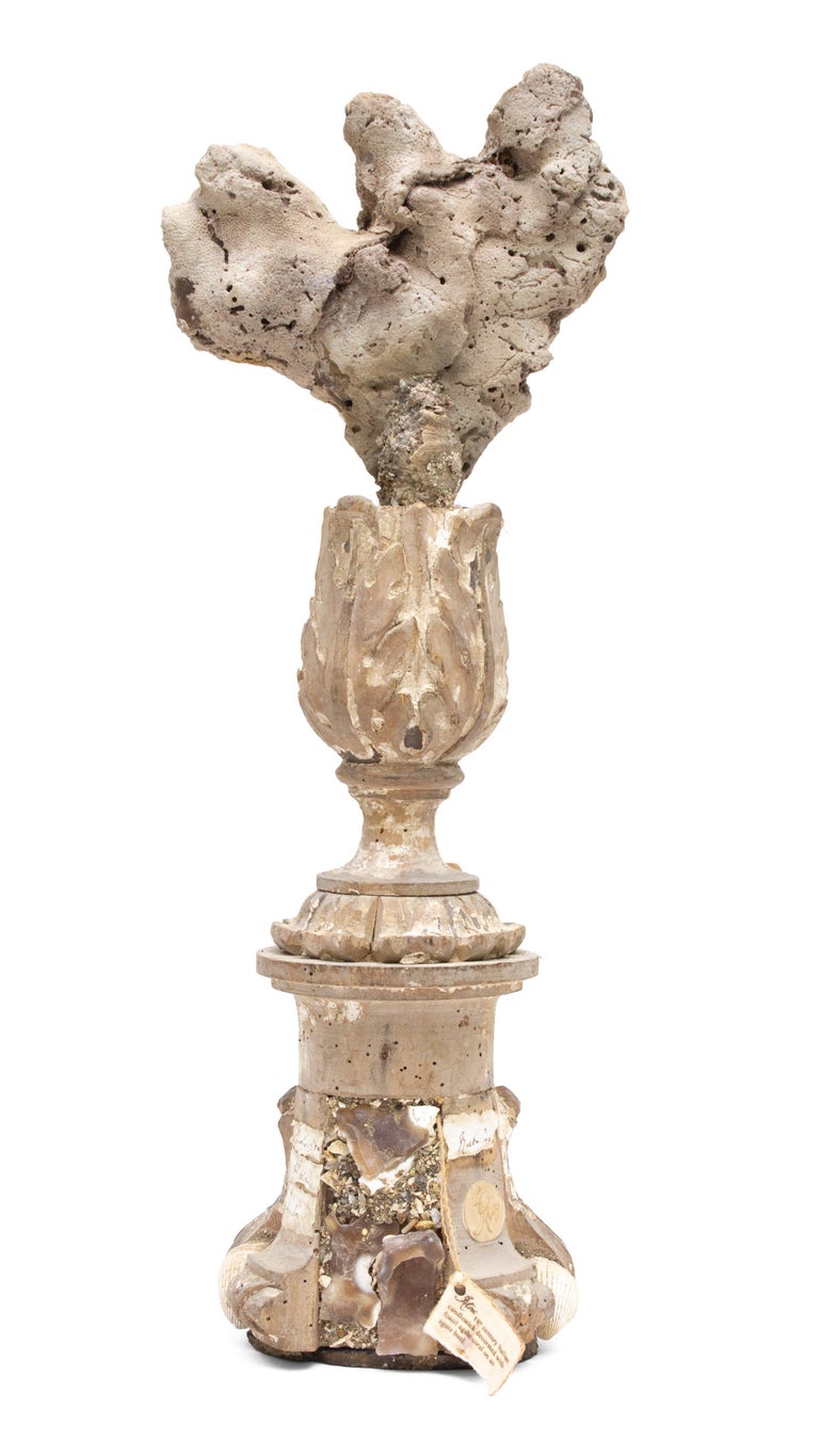 18th Century and Earlier 18th Century Italian Candlestick with Fossil Agate Coral on an Agate Base For Sale