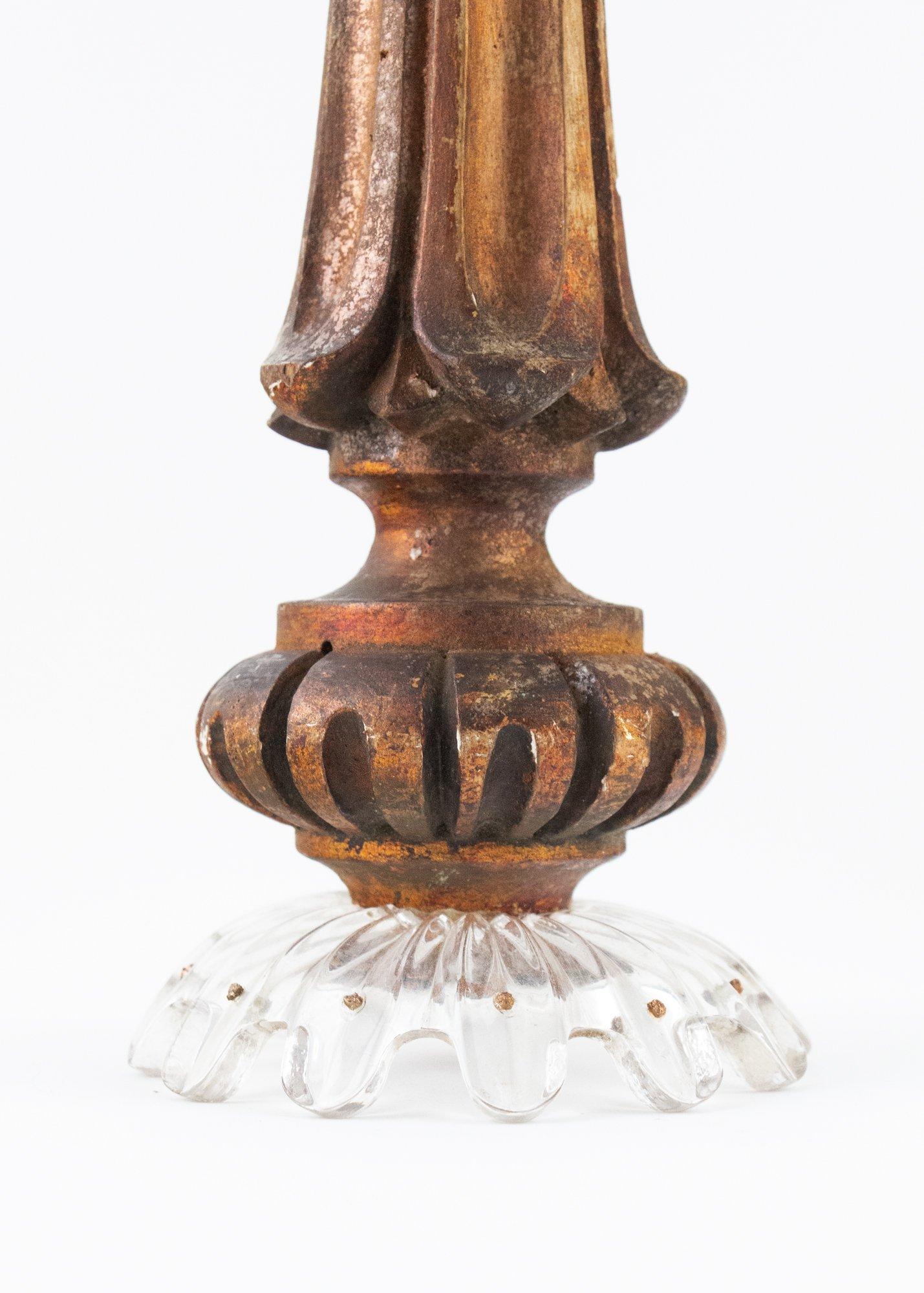 Rococo 18th Century Italian Candlestick with Freeform Glass & Baroque Pearls on Bobeche For Sale