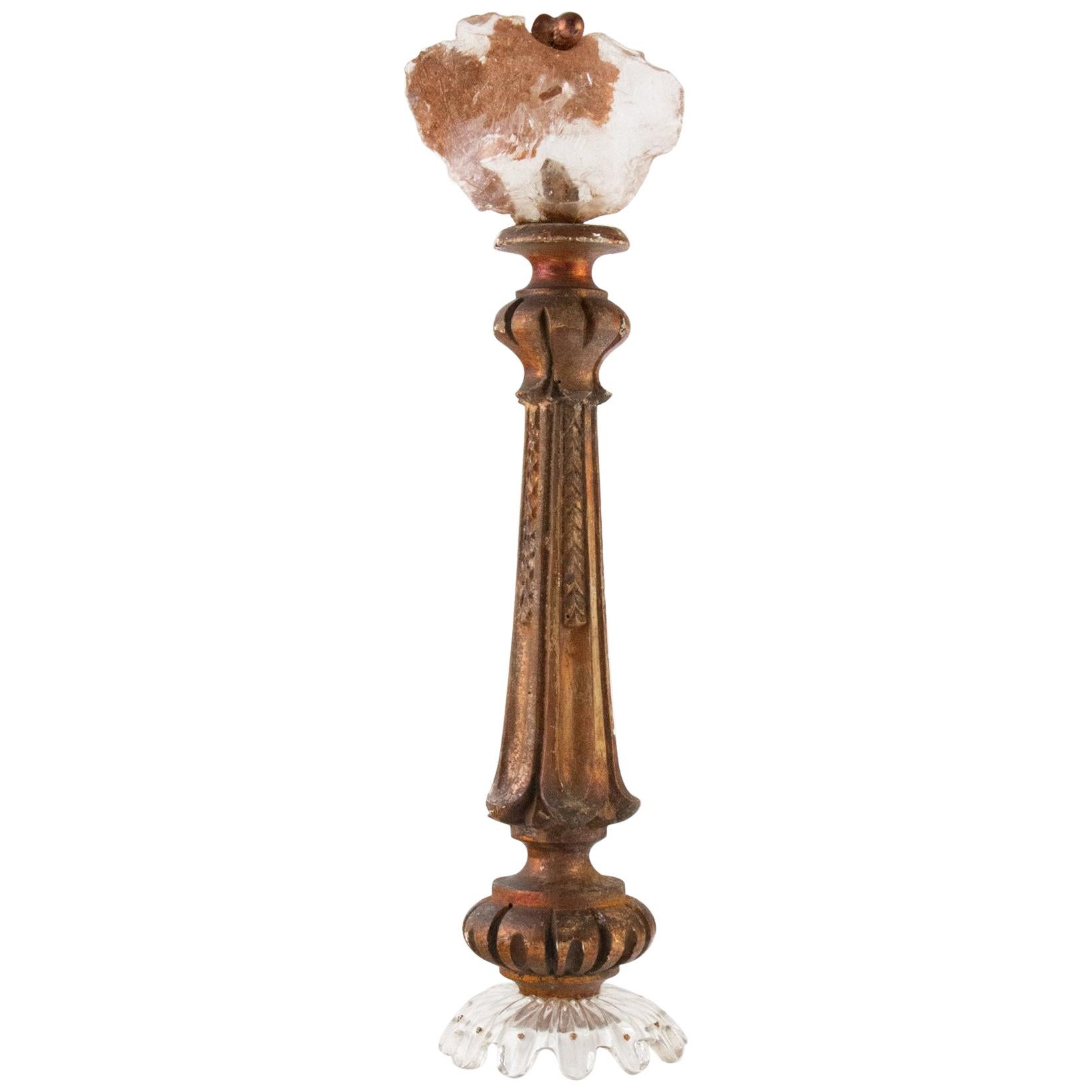 18th Century Italian Candlestick with Freeform Glass & Baroque Pearls on Bobeche
