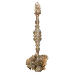 Candelero italiano del siglo XVIII con diamante Herkimer sobre mica y calcita