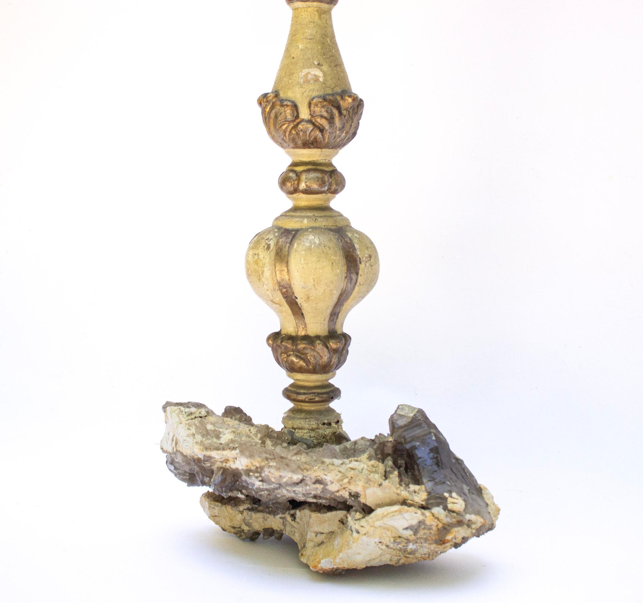 18th Century and Earlier 18th Century Italian Candlestick with Natural Citrine Crystals and Sea Fan For Sale