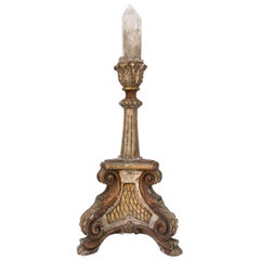 18th Century Italian Candlestick With Smokey Quartz Crystal Oblique Point