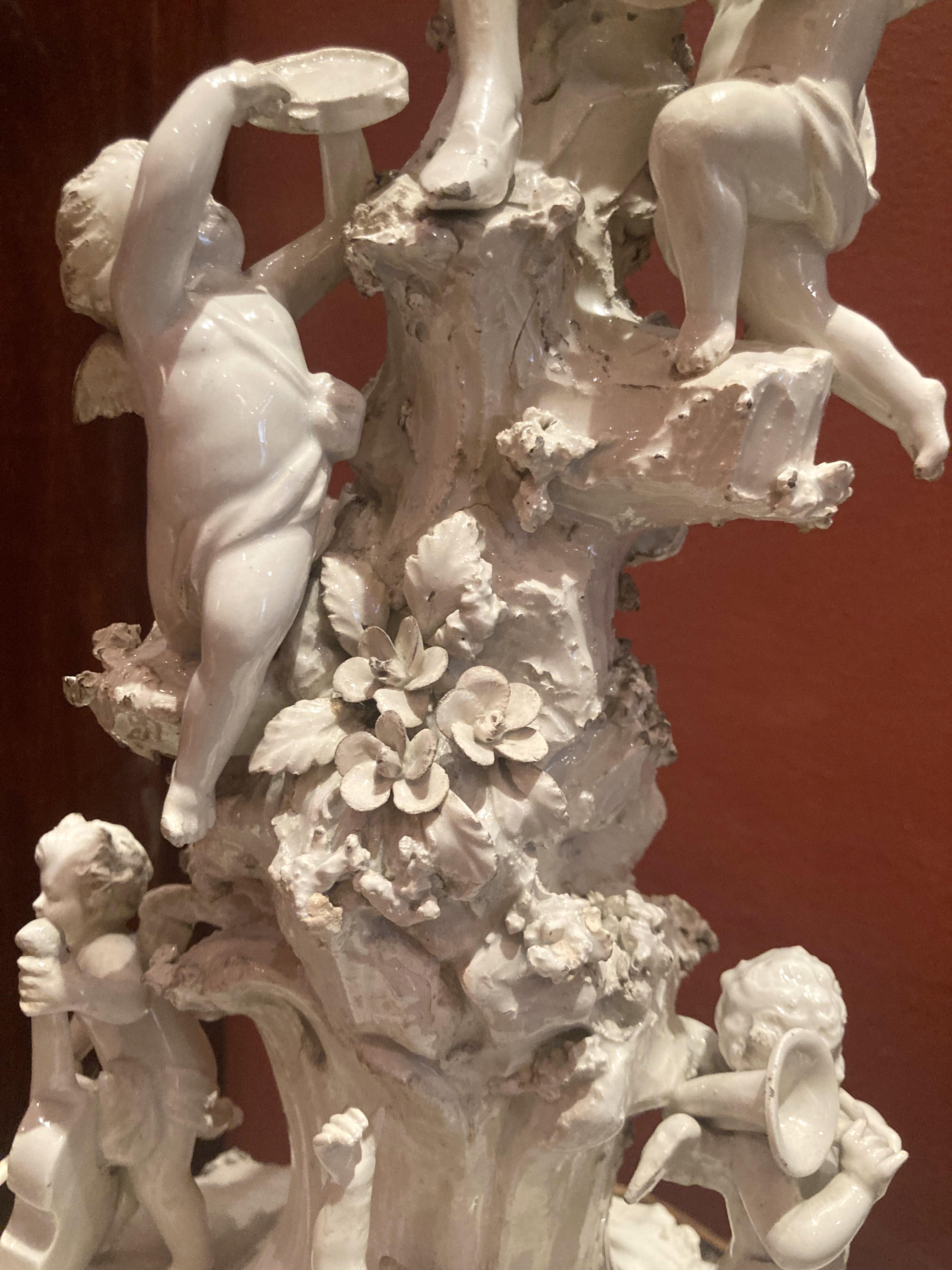 18th Century Italian Capodimonte White Glazez Porcelain Figural Centerpiece For Sale 2