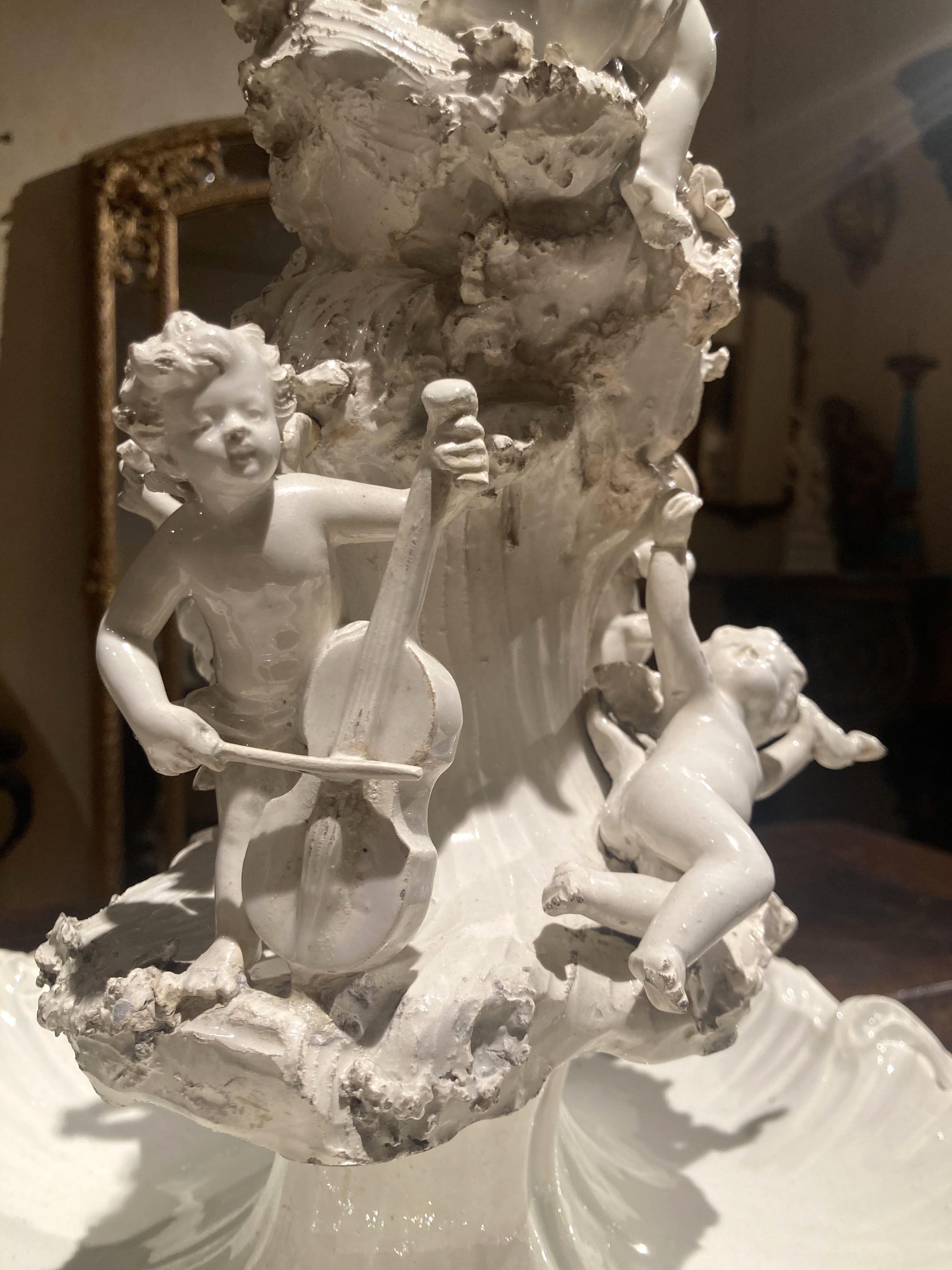 Rococo 18th Century Italian Capodimonte White Glazez Porcelain Figural Centerpiece For Sale