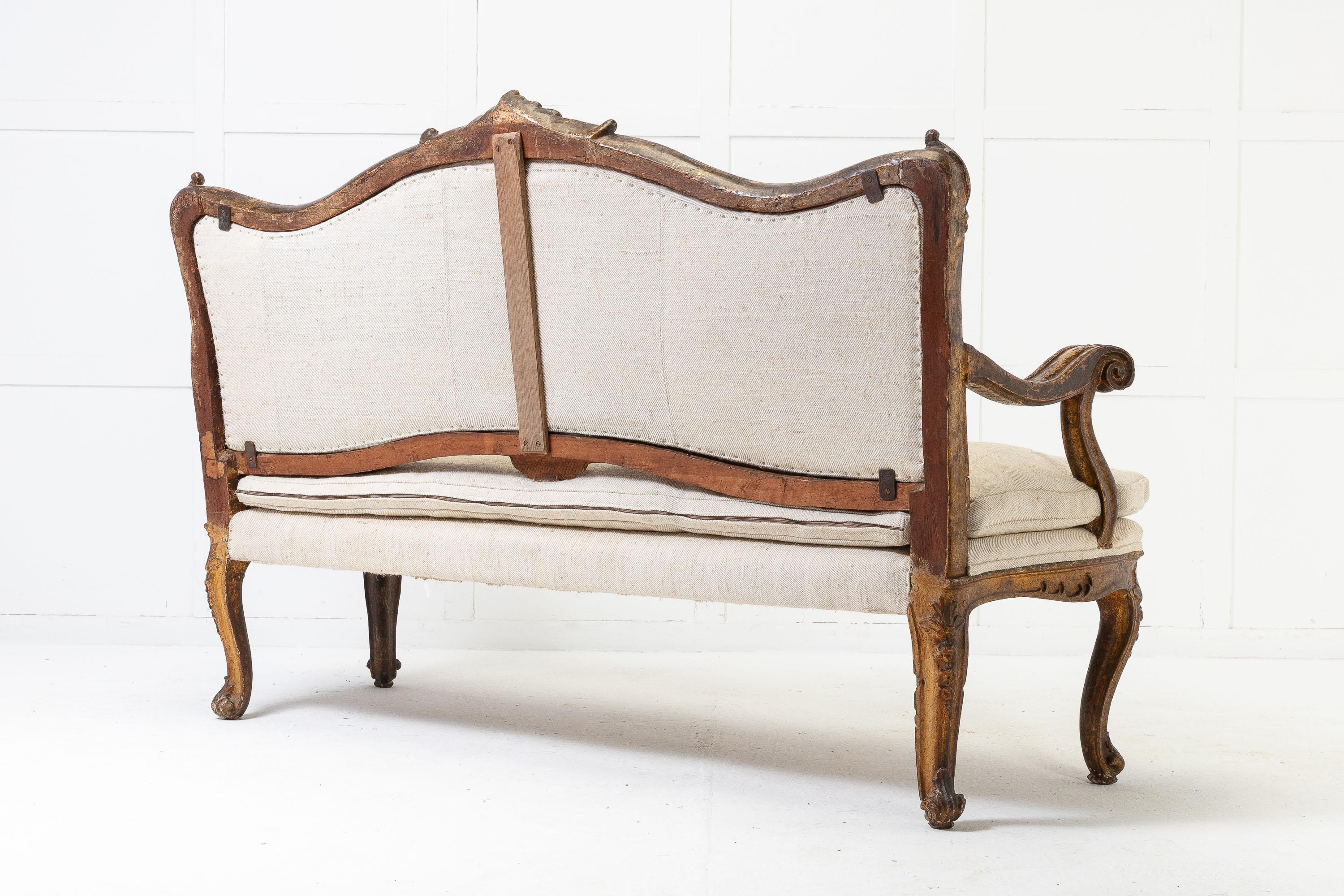 18th Century Italian Carved and Gilded Sofa For Sale 3