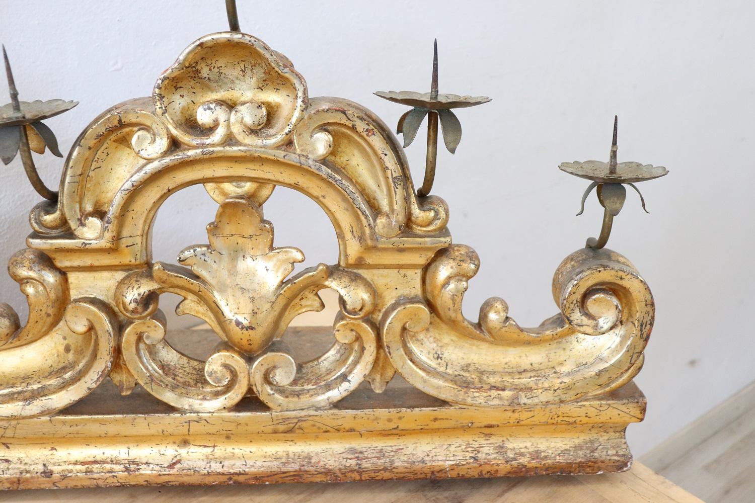 18th Century Italian Carved and Gilded Wood Pair of Antique Candelabrum For Sale 3