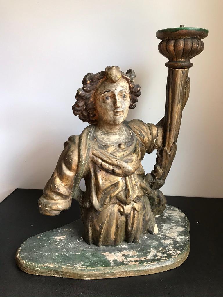 18th Century Italian Carved and Gilt Angel Torchère For Sale 11
