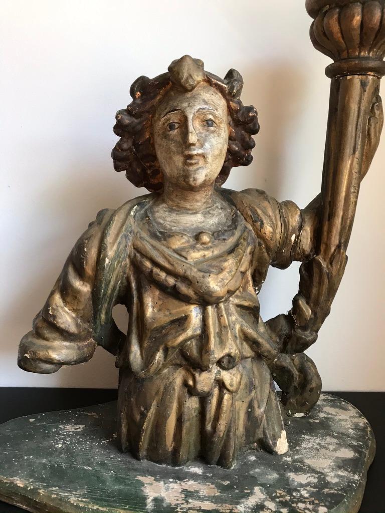Baroque 18th Century Italian Carved and Gilt Angel Torchère For Sale