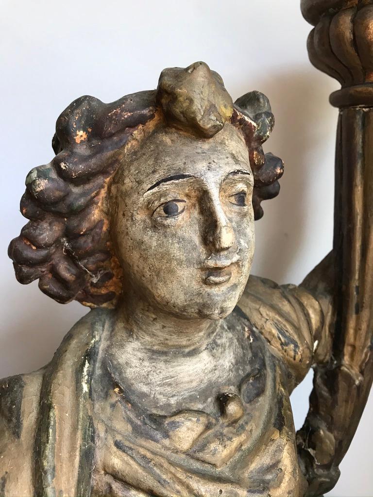 Wood 18th Century Italian Carved and Gilt Angel Torchère For Sale