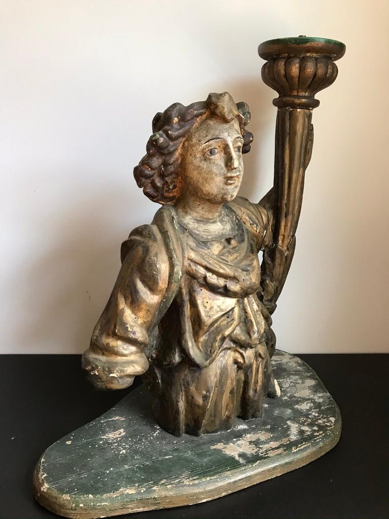 18th Century Italian Carved and Gilt Angel Torchère For Sale 2