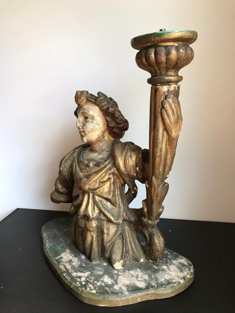 18th Century Italian Carved and Gilt Angel Torchère For Sale 3