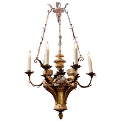 18th Century Italian Carved and Giltwood 6-Light Chandelier